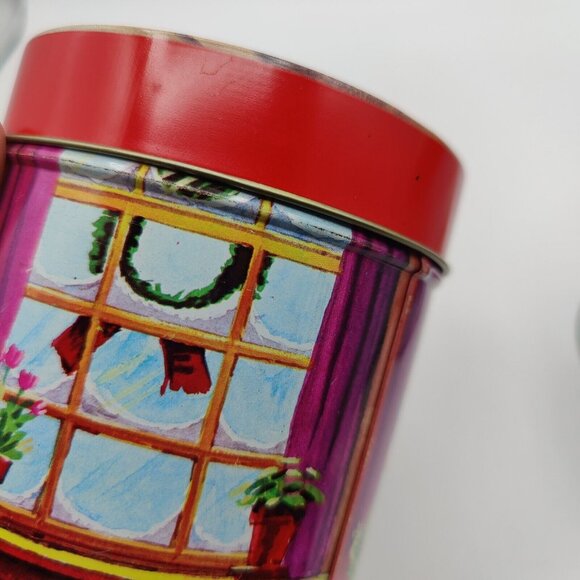 Vintage Nesting Christmas Canister Set of 2 Santa Tree Tins Metal Hong Kong - Picture 12 of 12